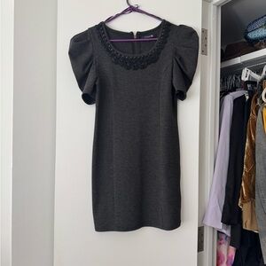 Gray Dress with Puff Sleeves
